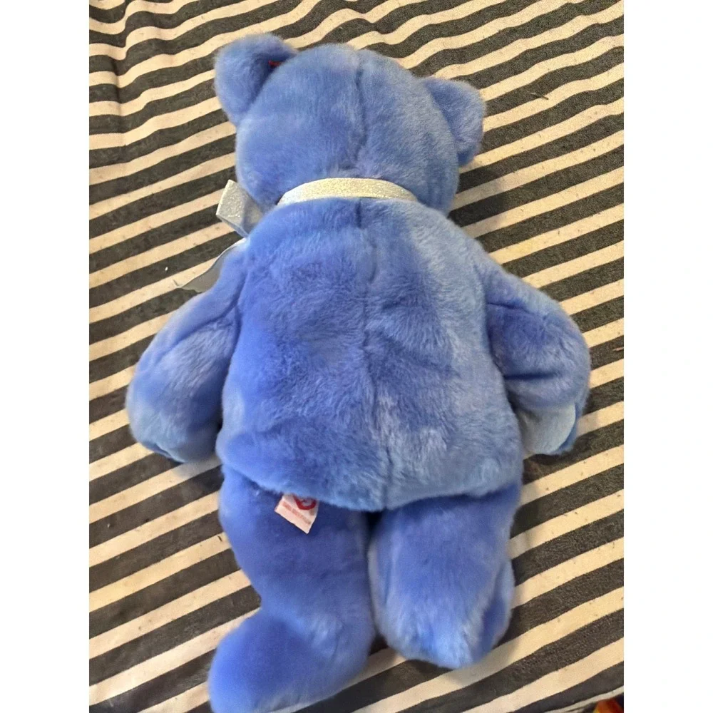 Ty Beanie Buddies Clubby II Blue Teddy Bear Plush Silver Ribbon 1999 Tylon Shell
